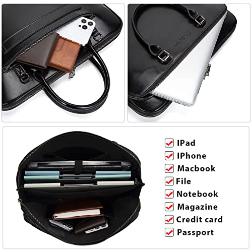 Blofinche Laptop Messenger shoulder bag: Genuine Leather work Briefcase 13.3 15.6 inch designer Satchel handbag - color: Black, size: 15.6 inch