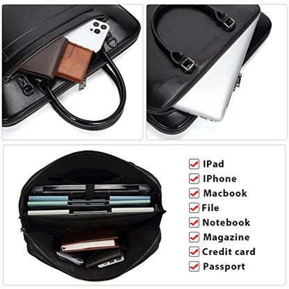Blofinche Laptop Messenger shoulder bag: Genuine Leather work Briefcase 13.3 15.6 inch designer Satchel handbag - color: Black, size: 15.6 inch