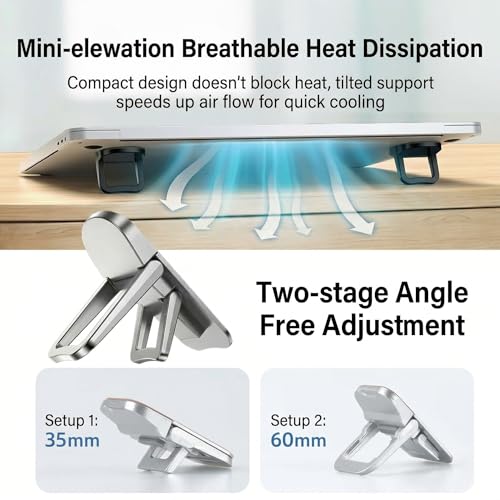 2PCS Laptop Stand Portable,Adjustable Laptop Riser, Ergonomic Cooling Mini Invisible Notebook Stand Riser for Desk Computer Keyboard Universal 10-17 Inch (Silver) - color: Silver
