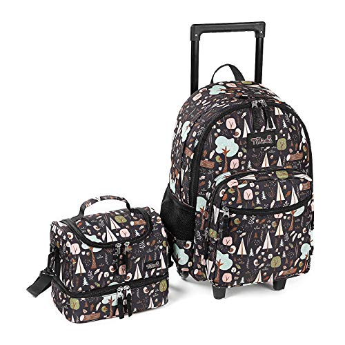 Tilami Rolling Backpack 18 inch Double Handle with Lunch Bag Wheeled Kids Backpack for Girls and Boys, INS Brown - color: Ins Black