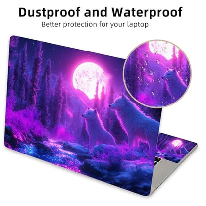 Aesthetic Laptop Skin Cover,12-15.6 Inch Universal Vinyl Sticker Decal,Waterproof Scratch-Resistant Notebook Wrap,Removable Residue-Free Protector,Moonlit Wolves Forest - color: Moonlit Wolves Forest