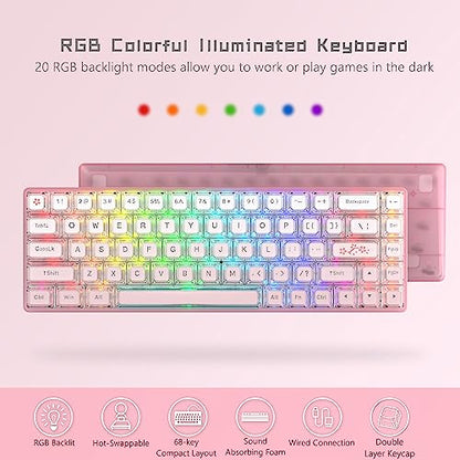 Womier 60% Keyboard Gaming Pink - Wired Pink Creamy Mechanical Keyboard | Hot-Swappable RGB Custom Mini Key board with Arrow Keys/Software Supported, Prelubrication Linear Switch (WK68-Pink) - color: WK68-Pink