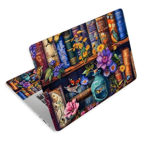 Universal Laptop Skin Decal, 3-Piece Vinyl Protector for 12 13 14 15.6" Notebook, Waterproof Anti-Scratch, Easy Trim & Bubble-Free Finish, Colorful Books and Flowers - color: colorful books and Flowers