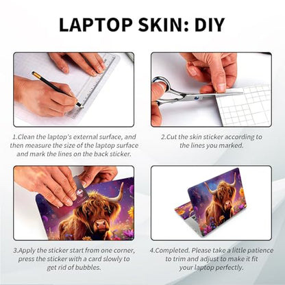 Universal Laptop Skin, DIY Cut-to-Fit Vinyl Cover Compatible with HP, Dell, Lenovo, Mac (13.3" to 15.6"), Anti-Scratch, No Residue & Bubble-Free Protective Decal Sticker, Highland Cow Night Sky - color: Highland Cow Night Sky