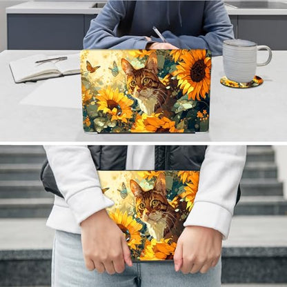 Laptop Skin Sticker Decal 12"-15.6" Universal Laptop/Notebook/Netbook Vinyl - Waterproof Scratch Resistant,Fits HP Dell Lenovo MacBook,2 Free Wrist Pads,Easy Apply & Remove,Cute Cat Sunflower - color: Cute Cat Sunflower