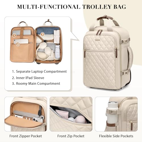 Rolling Backpack for Women,Travel Laptop Backpack with Wheels Roller Wheeled Backpack Underseat Carry On Luggage for Travel Business Trip,Fit 17Inch,Apricot - color: Apricot
