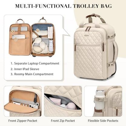 Rolling Backpack for Women,Travel Laptop Backpack with Wheels Roller Wheeled Backpack Underseat Carry On Luggage for Travel Business Trip,Fit 17Inch,Apricot - color: Apricot