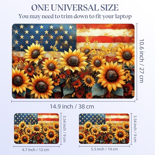 Universal Laptop Skin Sticker Decal,15.6 Inch Laptop Vinyl Cover for 13" 14" 15.6" Laptop,Scratch-Resistant Waterproof Protector Wrap,Reusable with Wrist Pads,Sunflower Field American Flag - color: Sunflower Field American Flag