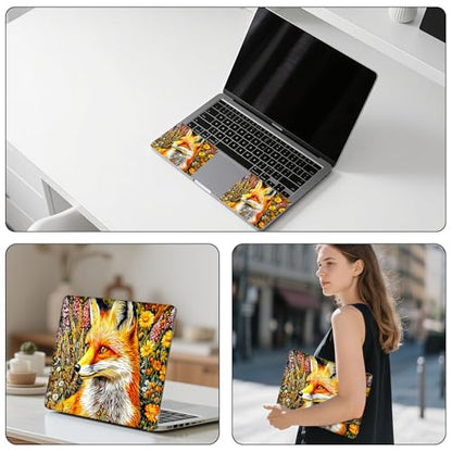 Aesthetic Laptop Skin Sticker, Fox in Flower Field Waterproof Vinyl Laptop Decal, Removable Bubble Free, Reusable Protective Cover for 13 14 15 15.6 Inch - color: Fox in Flower Field