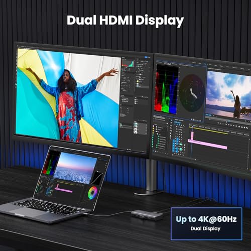 UGREEN USB C Docking Station Dual Monitor 4K@60Hz, 6-in-1 Dock with 2xHDMI | Single 8K@30Hz, 100W PD, 2x5Gbps USB-A & 1xUSB-C Data Ports, USB-C Revodok 206 Dock for Thinkpad, HP, Dell Laptops and More