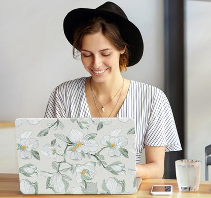 for MacBook Neo 13 Inch Case， Embroidery Floral Leather Textured | Precise Logo Cutout, With Keyboard Skin, Anti-Fingerprint Anti-Scratch Slim Light Cover - color: Embroidery Green
