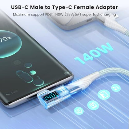 Upgraded USB 4.0 Digital Display USB C Male to Female Adapter 40Gbps (2 Pack), Right Angle PD 3.1 140W Power 8K@60Hz Video Compatible with iPhone 16, MacBook and More USB-C Devices, Light Blue - style: AY-Cm-Cf-dd-bl