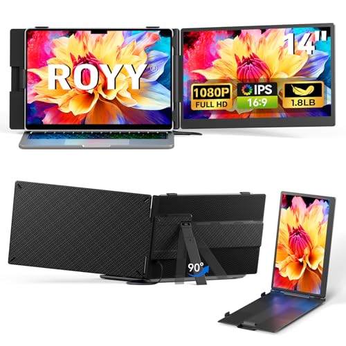 ROYY 14.2" Laptop Screen Extender, 1080P FHD Portable Monitor for Laptop with 1.8lb Lightweight Design, Plug & Play USB-C/HDMI External Screen for 13-17" Laptops, Travel & Home Office | 1080P FHD IPS, 300-nit, 72% NTSC display; Driver-free USB-C/HDMI; Mir