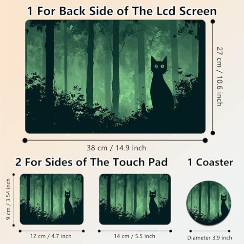 Laptop Skin Sticker Decal 15.6 Inch,12 13 13.3 14 15 15.6 in Laptop Netbook Skins for Notebook,Art Decal Removable Waterproof Scratch Resistant,Universal Vinyl Cover,Black Cat Green Forest - color: Black Cat Green Forest