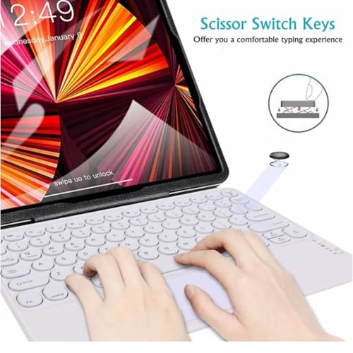Bluetooth Keyboard with Touchpad,10 inch Ultra Silm 7 Colors RGB Backlit Wireless Keyboard Universal Rechargeable Portable Keypad with Trackpad for iPad iOS Android Windows Laptops PC(White) - color: white
