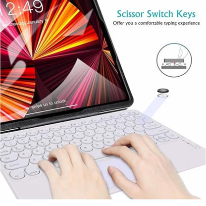 Bluetooth Keyboard with Touchpad,10 inch Ultra Silm 7 Colors RGB Backlit Wireless Keyboard Universal Rechargeable Portable Keypad with Trackpad for iPad iOS Android Windows Laptops PC(White) - color: white