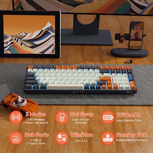 RK ROYAL KLUDGE RK100 Wireless Mechanical Keyboard RGB Backlit Bluetooth5.1/2.4G/Wired 96% Full Size 100-Key Hot Swappable Gaming Keyboard Blue Switch Carbon - color: Carbon, size: Hot Swappable Blue Switch