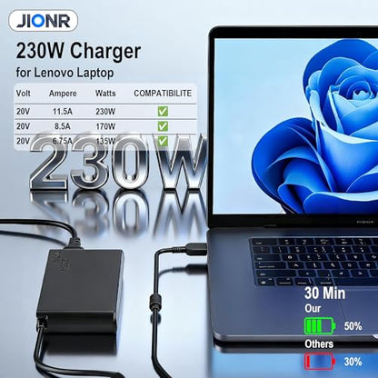 230W 20V Laptop Charger Compatible with Lenovo Legion Gaming Laptops | Legion 5 7 Y740 Y7000P Legion 5i Gen9 ThinkBook 16p Gen4 ThinkPad P16 P73 P/N: ADL230NLC3A ADL230SCC3A ADL230NDC3A SA10R16890 - color: Black