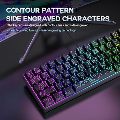 Snpurdiri 65% Wired Gaming Keyboard, 68 Keys RGB Backlit Ultra-Compact Small Gaming Keyboard, for PC/Mac Gamer, Typist, Travel, Easy to Carry on Business Trip Black - color: black
