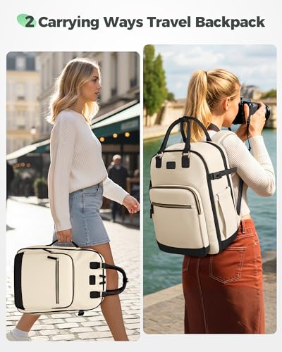 MATEIN HER Underseat Backpack with Removable Shoe Compartment for Frontier | Personal Item Bag, 18×14×8 inch, Flight Approved, Overhead Bin, Carry on Luggage with Padded 15.6" Laptop Sleeve, 3 Set - color: Beige