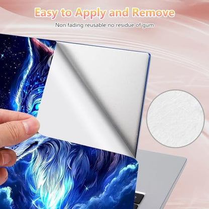 Laptop Skin Sticker Decal 12" 13" 13.3" 14" 15" 15.6",Waterproof Scratch Resistant Vinyl,Reusable Easy to Apply,for MacBook HP Dell Notebooks Netbooks Laptop,2 Wrist Pads,Blue Wolf Cloud - color: Blue Wolf Cloud