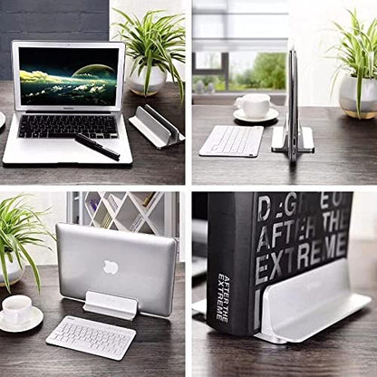 Vertical Laptop Stand Holder, Desktop Aluminum Stand for MacBook with Adjustable Dock Size, Fits All MacBook, Surface, Chromebook and Gaming Laptops (Up to 17.3 inches), Silver - color: Sliver