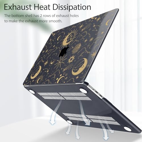 Tuiklol for MacBook Air 13 inch Case M5 2026 M4 2025 M3 2024 M2 2022 Release Model A3449 A3240 A3113 A2681,Plastic Hard Shell Cover for MacBook Air 13.6 with Touch ID, Moons and Stars - color: Moons and stars