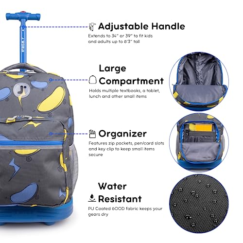 J World Sunrise Kids Rolling Backpack with Wheels for Girls Boys, Roller Bookbag for School, 18 x 13 x 9 Inches, Liteboard - color: Lightboard