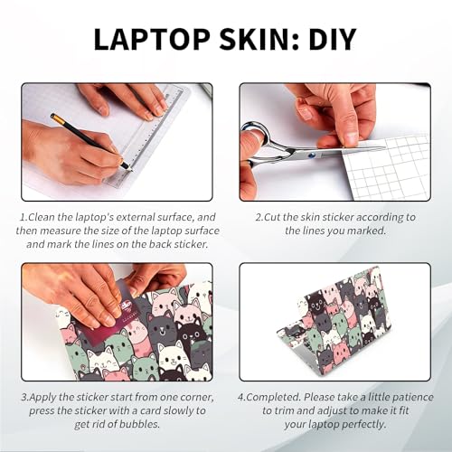 Universal Laptop Skin, DIY Cut-to-Fit Vinyl Cover Compatible with HP, Dell, Lenovo, Mac (13.3" to 15.6"), Anti-Scratch, No Residue & Bubble-Free Protective Decal Sticker, Cute Pastel Cat Pattern - color: Cute Pastel Cat Pattern