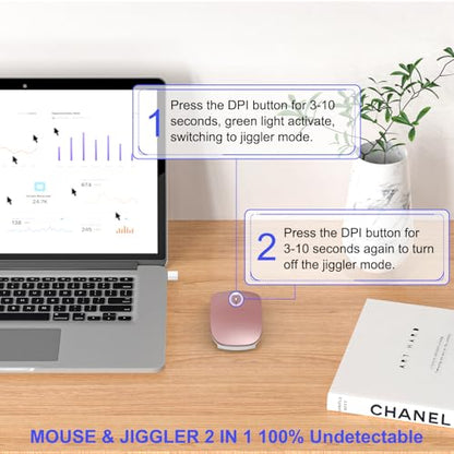 Bluetooth Wireless Mouse for MacBook Air Mac Pro Laptop Computer iPad Pad PC Laser Optical Rechargeable Mini Slim Silent Mouse Widely Used Desktop Hp iMac with USB-A/C& Mouse Jiggler(Rose Gold) - color: Rose Gold