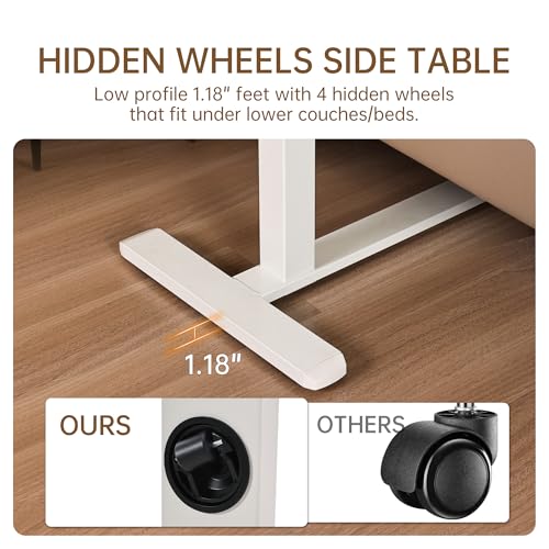 Adjustable Tilt Overbed Table with Hidden Wheels, Mobile Standing Laptop Desk, Portable Pneumatic Computer Cart, Rolling Medical Bed Side Table for Hospital and Home Use, White