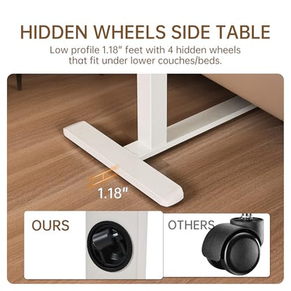Adjustable Tilt Overbed Table with Hidden Wheels, Mobile Standing Laptop Desk, Portable Pneumatic Computer Cart, Rolling Medical Bed Side Table for Hospital and Home Use, White