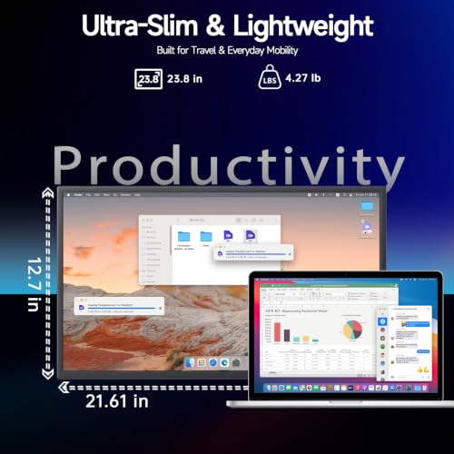 Large Portable Monitor 23.8inch 120Hz USB-C Monitor, Laptop Screen Extender | Ultra-Slim Travel IPS Display with HDR, 100% sRGB, VESA Mount & Built-in Speakers for Mac Phone PS5 Xbox Switch - size: 23.8