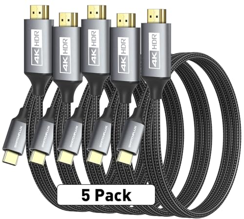 5 Pack USB-C to HDMI Cable 10Ft [4K@60Hz] High-Speed USB Type C to HDMI 2.0 Braided Cord (Thunderbolt 3/4 Compatible) for iPhone 15 Series, MacBook Pro/Air, iPad Pro, Galaxy S8 to S23 - size: 10FT, style: 5 Pack