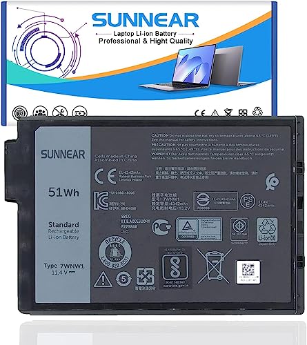 51Wh 7WNW1 Laptop Battery for Dell Latitude 7424 5420 5424 Rugged Extreme | 11.4V 4342mAh Battery Replacement for Dell P86G P137G P137G001 P137G002 P85G001 P86G001 Series; P/N:DMF8C GK3D3 6NNCF - size: 6.02*4.02*1.34 inches 7WNW1