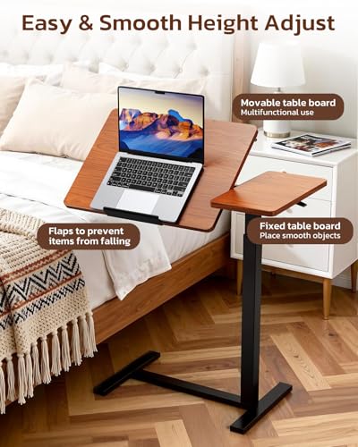 Simple Deluxe Standing Rolling Desk with Hidden Casters, Height Adjustable Pneumatic Mobile Laptop Desk, Tilting Bedside Table for Laptop, Overbed Bedside Table Hospital Home Use, Brown - color: Brown, style: Tiltable