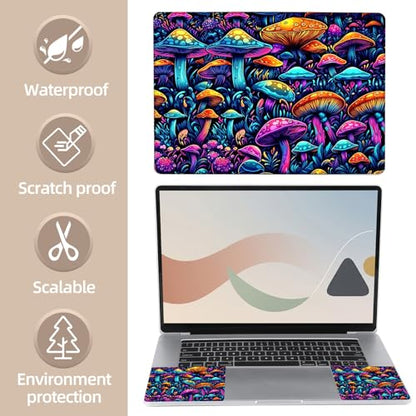 Universal Laptop Skin Sticker for 12/13/14/15.6 Inch Laptops, Reusable Vinyl Laptop Decal Cover, Waterproof Scratch Resistant Notebook Skin with 2 Wrist Pads,Colorful Mushrooms - color: Colorful Mushrooms