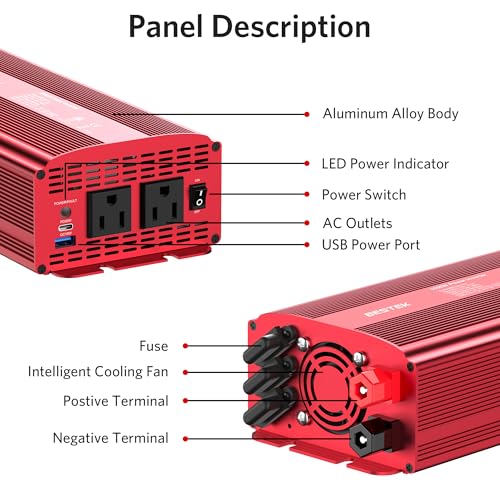 BESTEK 1000W Power Inverter for Vehicles DC 12V to AC 110V Inverter | 2 AC Outlets/PD 30W USB-C Port/18W USB A Quick Charge Port/Multi-Protection/Car Charger Adapter for Car/RV/Truck/Home