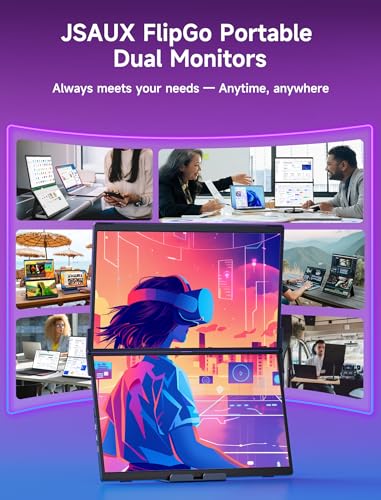 JSAUX FlipGo Pro 15.6" Dual Portable Monitor, 1080P FHD IPS | Triple-screen laptop extender with magnetic design, built-in hub and plug-and-play; driver required for Windows and macOS - size: 15.6", style: FlipGo Pro
