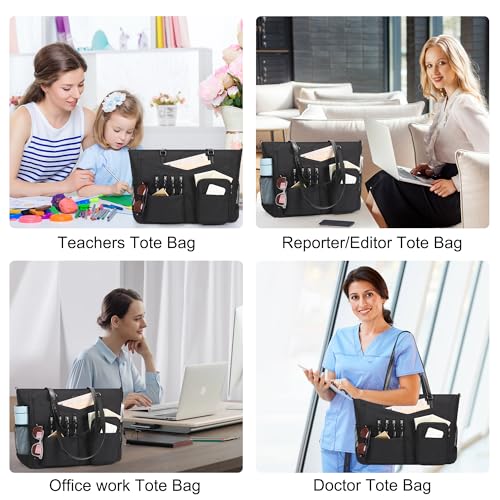 Laptop Bag for Women 17 Inch, Teacher Tote Bag with Compartments Work Tote Bag With 12 Pockets Professional Computer Bag Travel Business Briefcase Office Handbag Bag with Shoulder Straps - color: B1-black