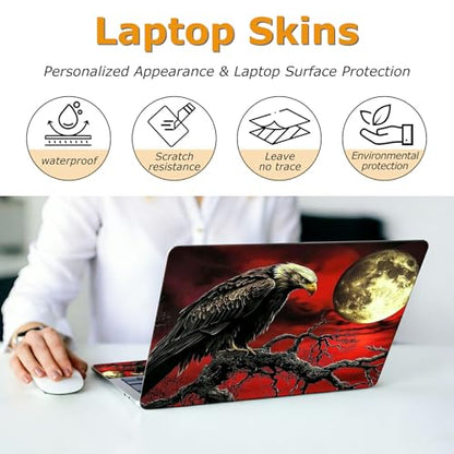 Universal Laptop Skin Sticker with 2 Wrist Pad Decals, 3-Piece Removable Vinyl Laptop Cover, Dark Moon Crow Waterproof Anti-Scratch, Easy-Trim Fit for 13.3" 14" 15.6" Laptops - color: Dark Moon Crow