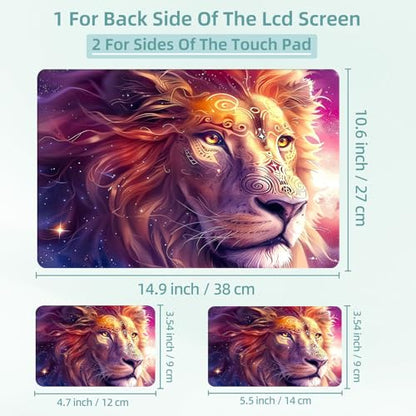 Universal Laptop Skin Decal, 3-Piece Vinyl Protector for 12 13 14 15.6" Notebook, Waterproof Anti-Scratch, Easy Trim & Bubble-Free Finish, Beautiful Lion - color: Beautiful Lion