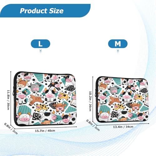Lively Cow Pattern 15-16 Inch Quilted Laptop Sleeve Case Soft Notebook Protector Bag Computer Carrying Case - color: Lively Cow Pattern, size: Large