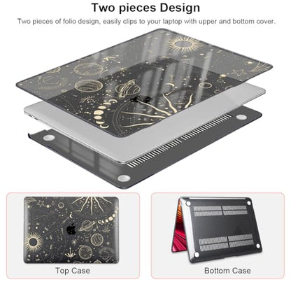 for MacBook Air 13 inch M1 Case 2021 2020 2019 2018 (Model M1 A2337 A2179 A1932) with Touch ID & Retina Display, Crystal Black Printed Pattern Hard Shell Case Keyboard Cover, Constellation - color: Constellation