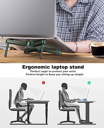 YICOSUN New Concept Laptop Stand - Adjustable Ergonomic Aluminum Riser for MacBook Pro/Air up to 15.6” - Foldable & Portable Computer Stand for Desk, Students, Office, Travel, Gaming - Green - color: Green