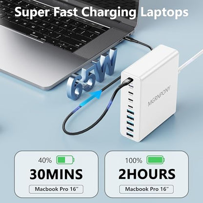 320W USB C Charger Block, 10-Port GaN USB C Charging Station White | PD 65W Laptop Fast Charger Adapter for MacBook Pro/Air, DELL, iPad, iPhone, Samsung Galaxy - color: White