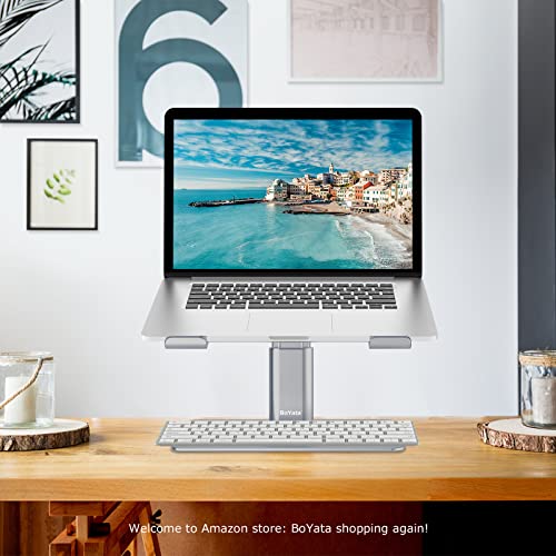 BoYata Laptop Stand, Height Adjustable Laptop Riser for 11-17" Laptops | Ergonomic Laptop Stand for Desk, Ventilated with U-Shaped Open Design, Sturdy Notebook Stand for 10-17'' Laptops, Grey - color: Grey