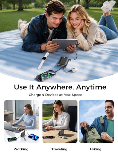 Portable Charger Power Bank 50000mAh Massive Capacity, Built-in Wall Plug USB-C & iOS Cables, 22.5W Fast Charging Battery Pack with LED Display, Travel Essential for Camping, iPhone, Samsung Black