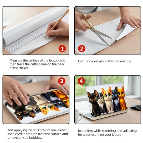 Universal Laptop Skin Sticker Decal, 12"-15.6" Aesthetic Vinyl Wrap, Cute Kittens Group Waterproof Notebook Cover Art Protector for MacBook HP Dell Lenovo, Fits 13" 14" 15" 15.6" - color: Cute Kittens Group