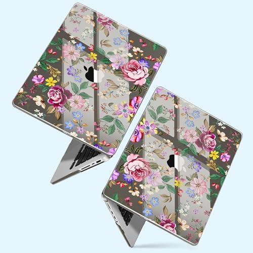for New MacBook Pro 14 inch Case 2026 2025 M5 2024 M4 2023 Release– Aesthetic Floral Design Clear Laptop Shell 6-in-1 Bundle with TPU Keyboard Cover & OTG Adapters, Bright Flowers - color: Bright flowers